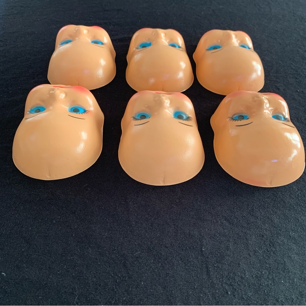 Vintage Lot MCM Celluloid Plastic Half Doll Heads Faces Blue Eyes Red Lips 4.5” - Picture 3 of 7